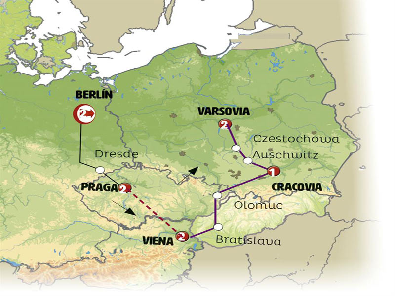 Mapa de Europa Berlin a Polonia