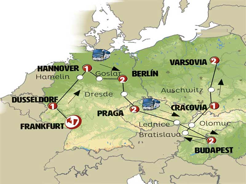 Mapa Alemania Países del Este y Praga 13 días