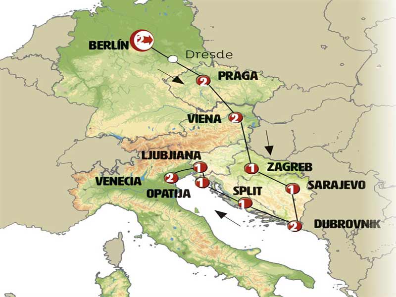 Mapa de Berlin a Croacia y Venecia 16 días