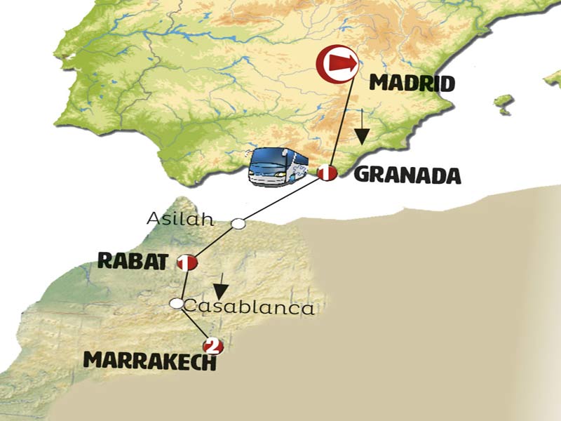 Mapa itinerario 7 días Espana y Marruecos